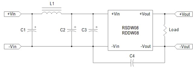 アプリケーション回路図 - MEAN WELL RSDW08 & RDDW08 DC-DCコンバータ